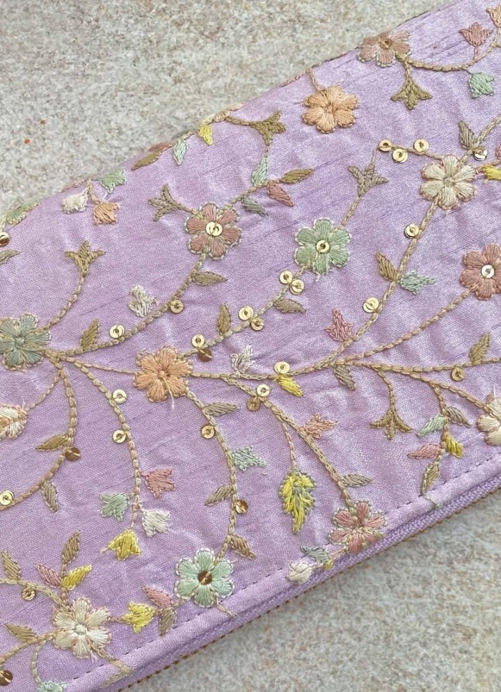 Purple Embroidered Zip Wallet