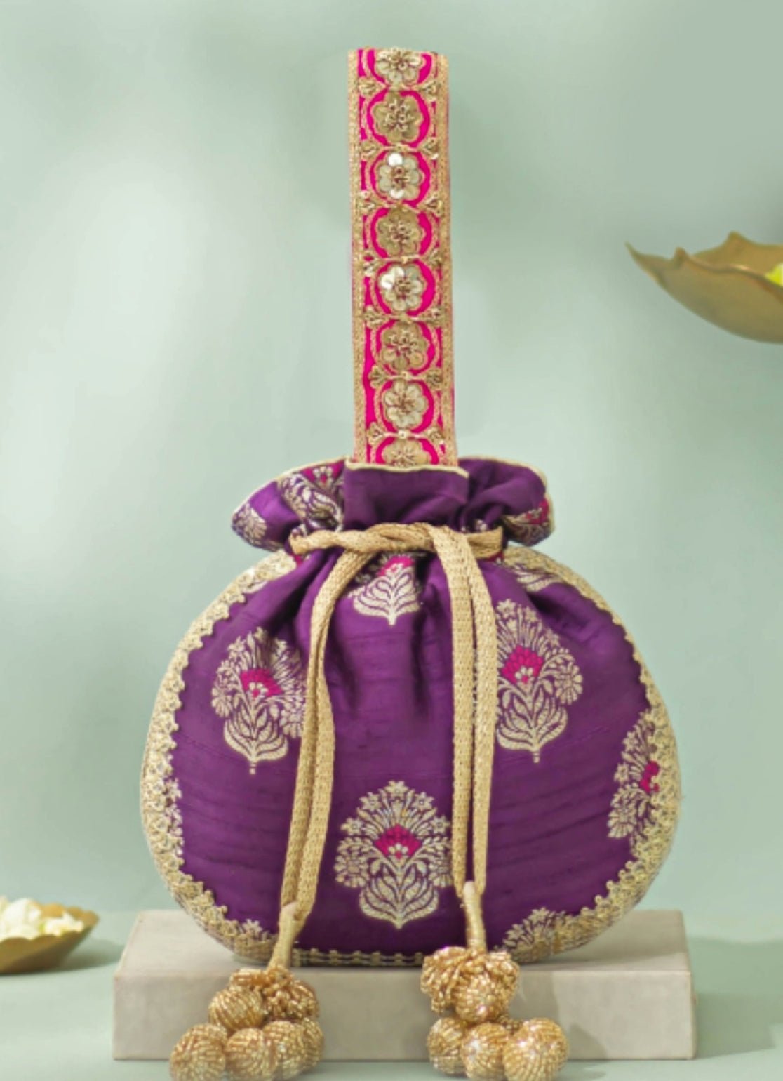 Purple Raw Silk Embroidered Potli