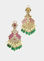 Vivinia by Vidhi Mehra Red And Green Chandelier Earrings With Pearl DropsFabilicious Fashion