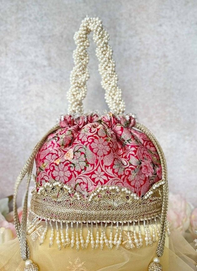 Red Brocade Bucket Bag