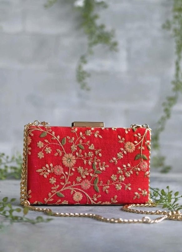 Red Embroidered Clutch