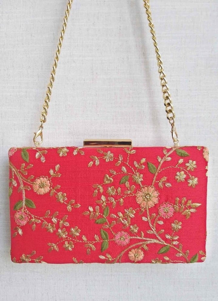 Red Embroidered Clutch