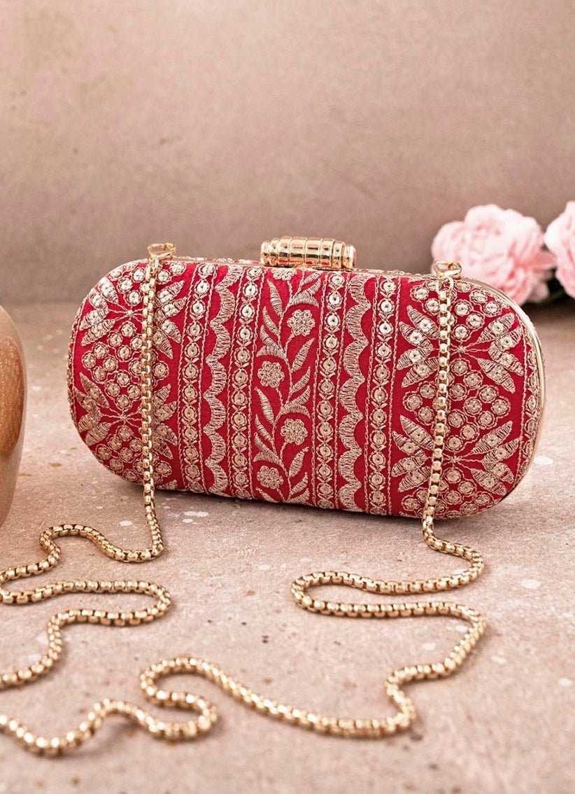 Red Embroidered Clutch