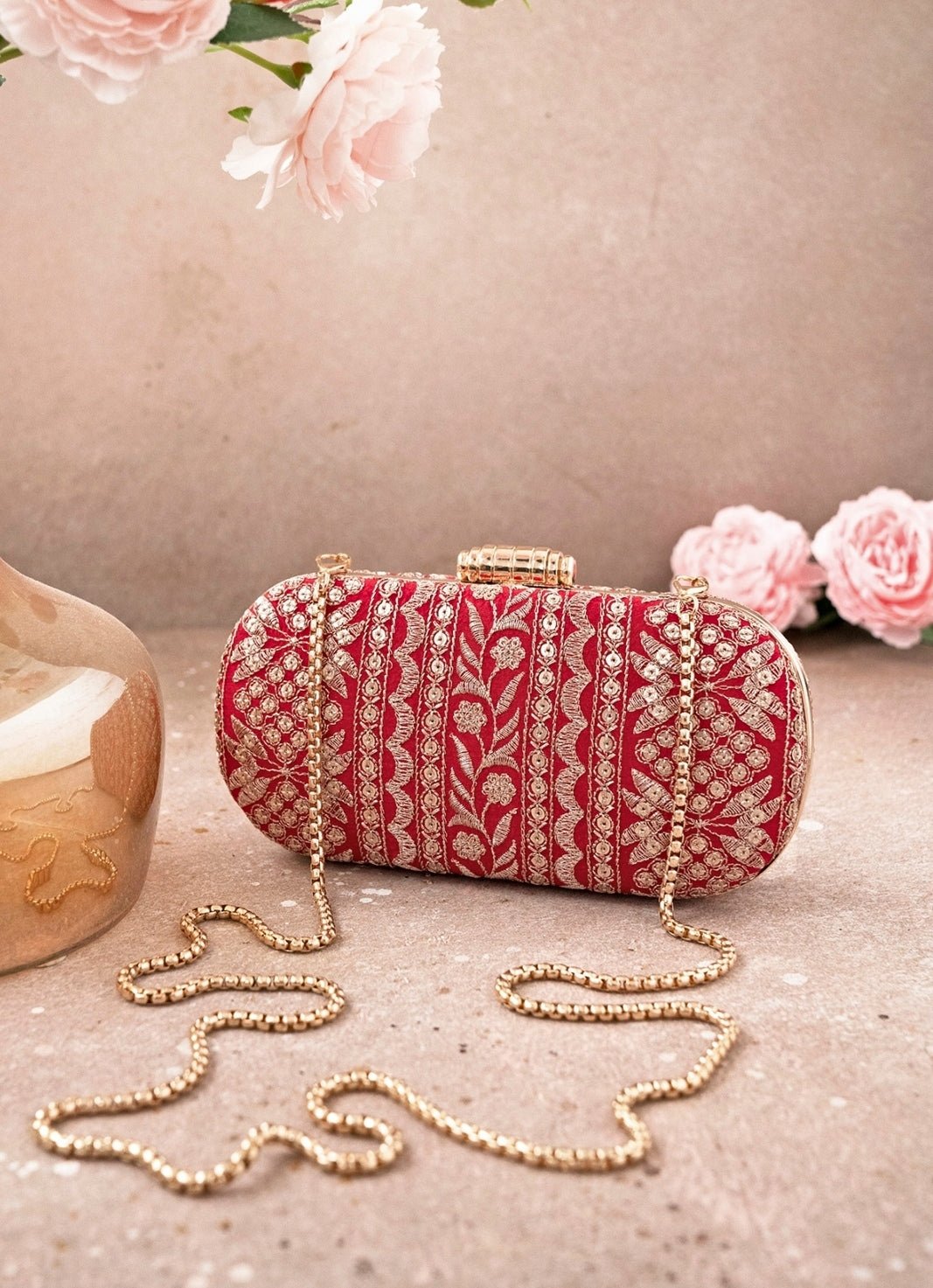 Red Embroidered Clutch