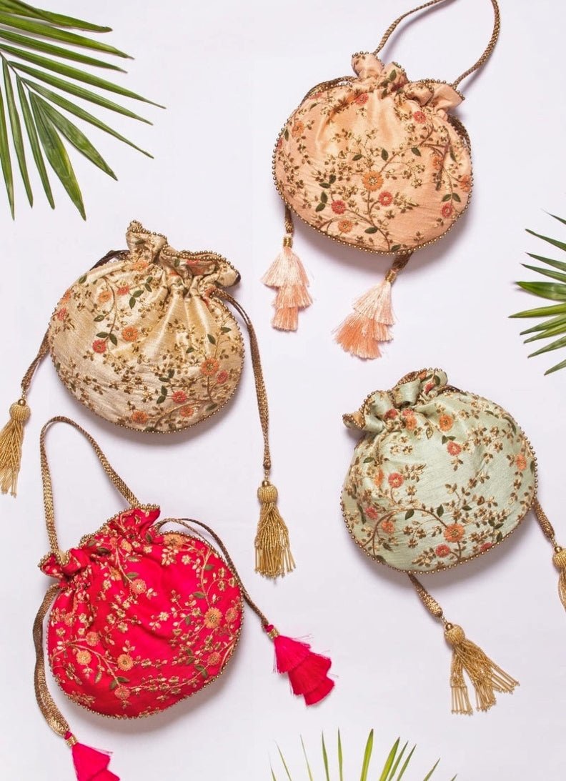 Red Embroidered Potli