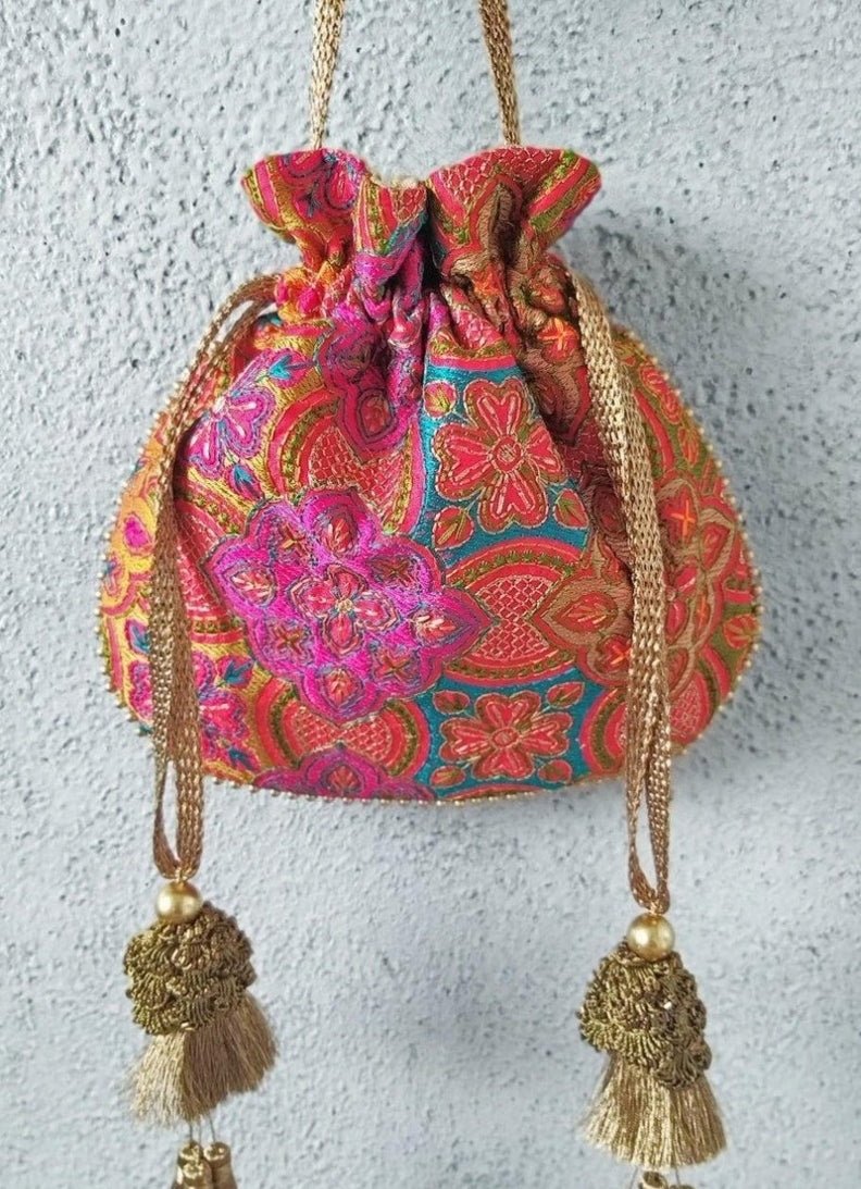 Red Embroidered Potli