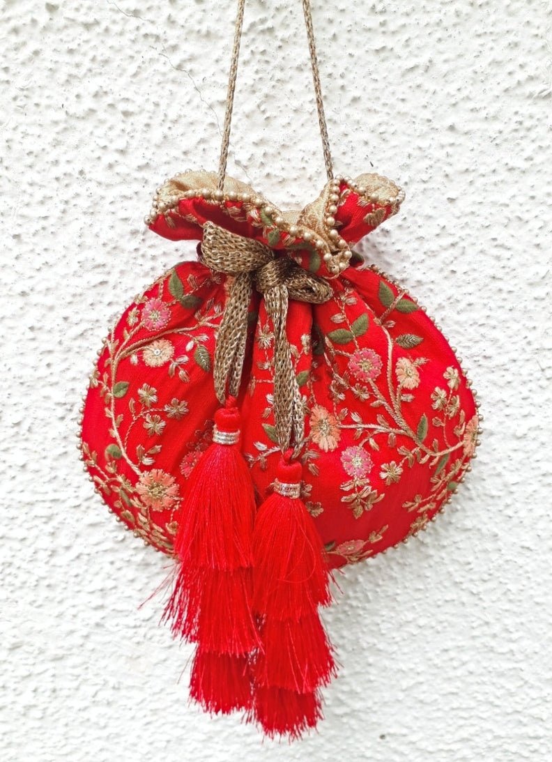 Red Embroidered Potli