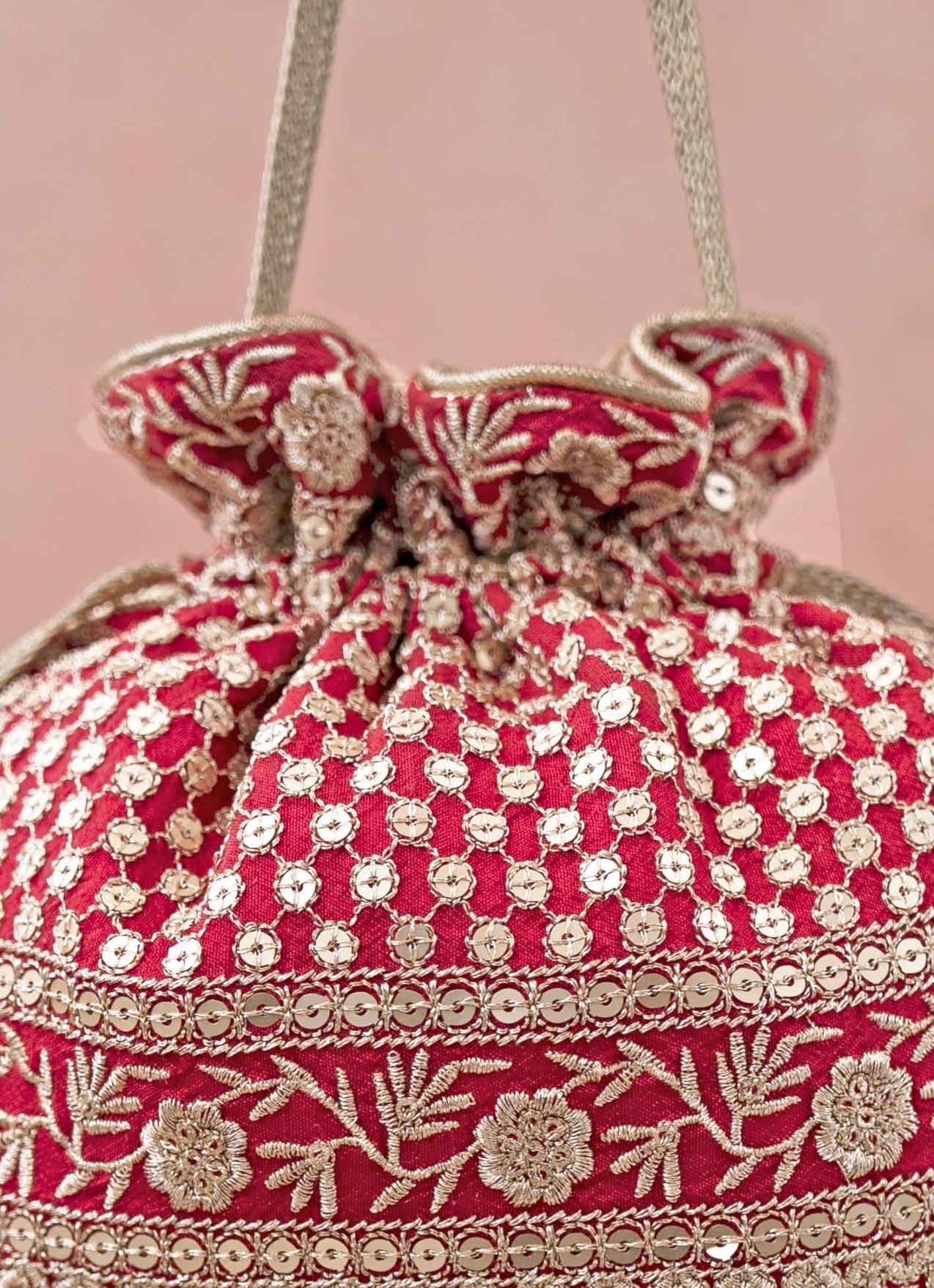 Red Embroidered Potli