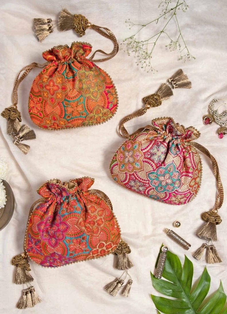 Red Embroidered Potli