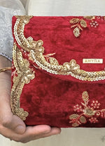 Amyra Red Embroidered Velvet ClutchShop Jashn