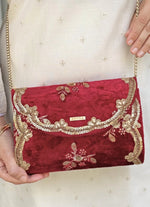 Amyra Red Embroidered Velvet ClutchShop Jashn