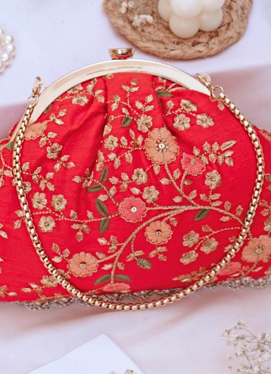 Red Embroidered Vintage Purse