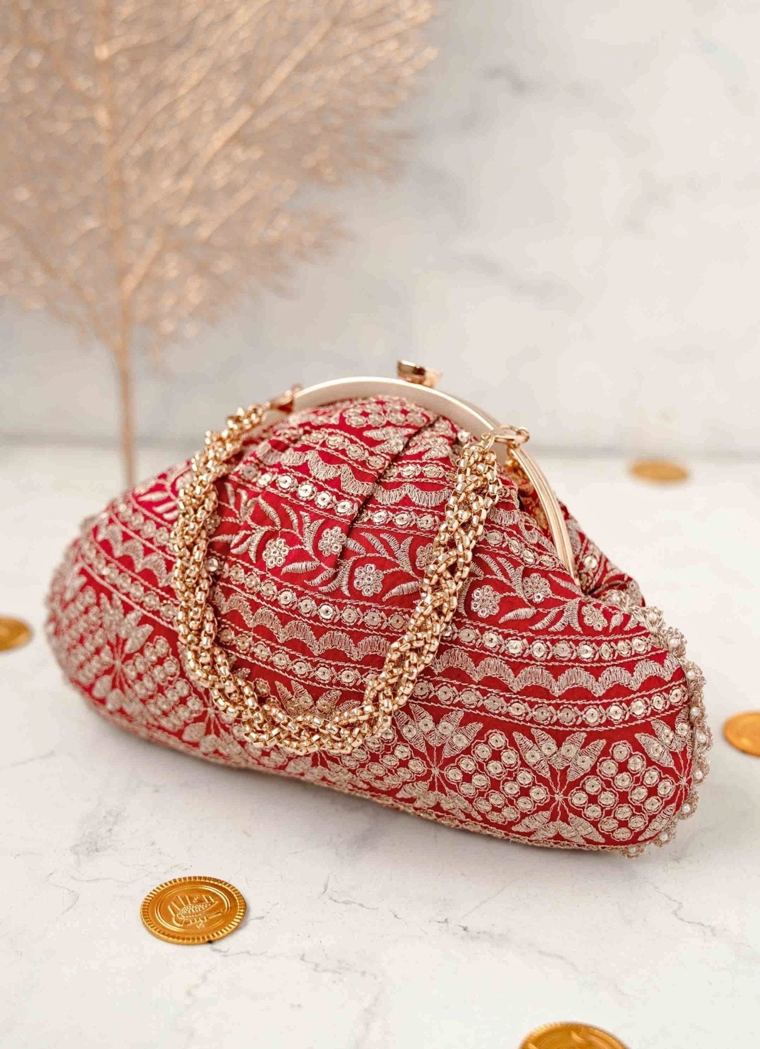 Red Embroidered Vintage Purse