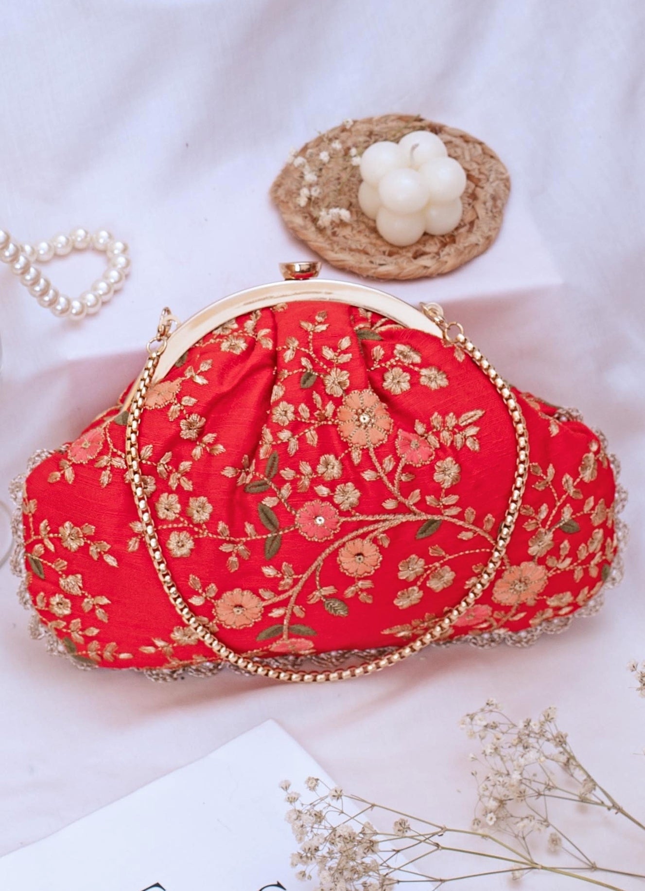 Red Embroidered Vintage Purse