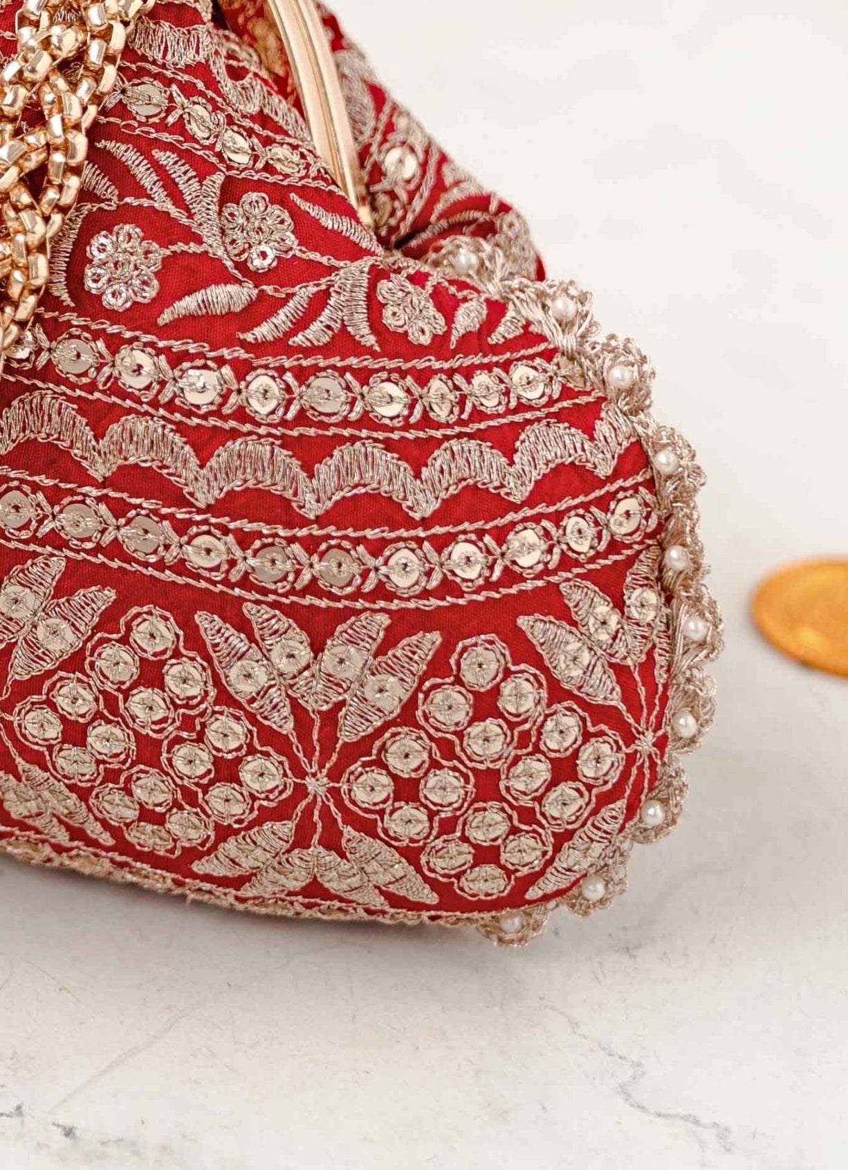 Red Embroidered Vintage Purse