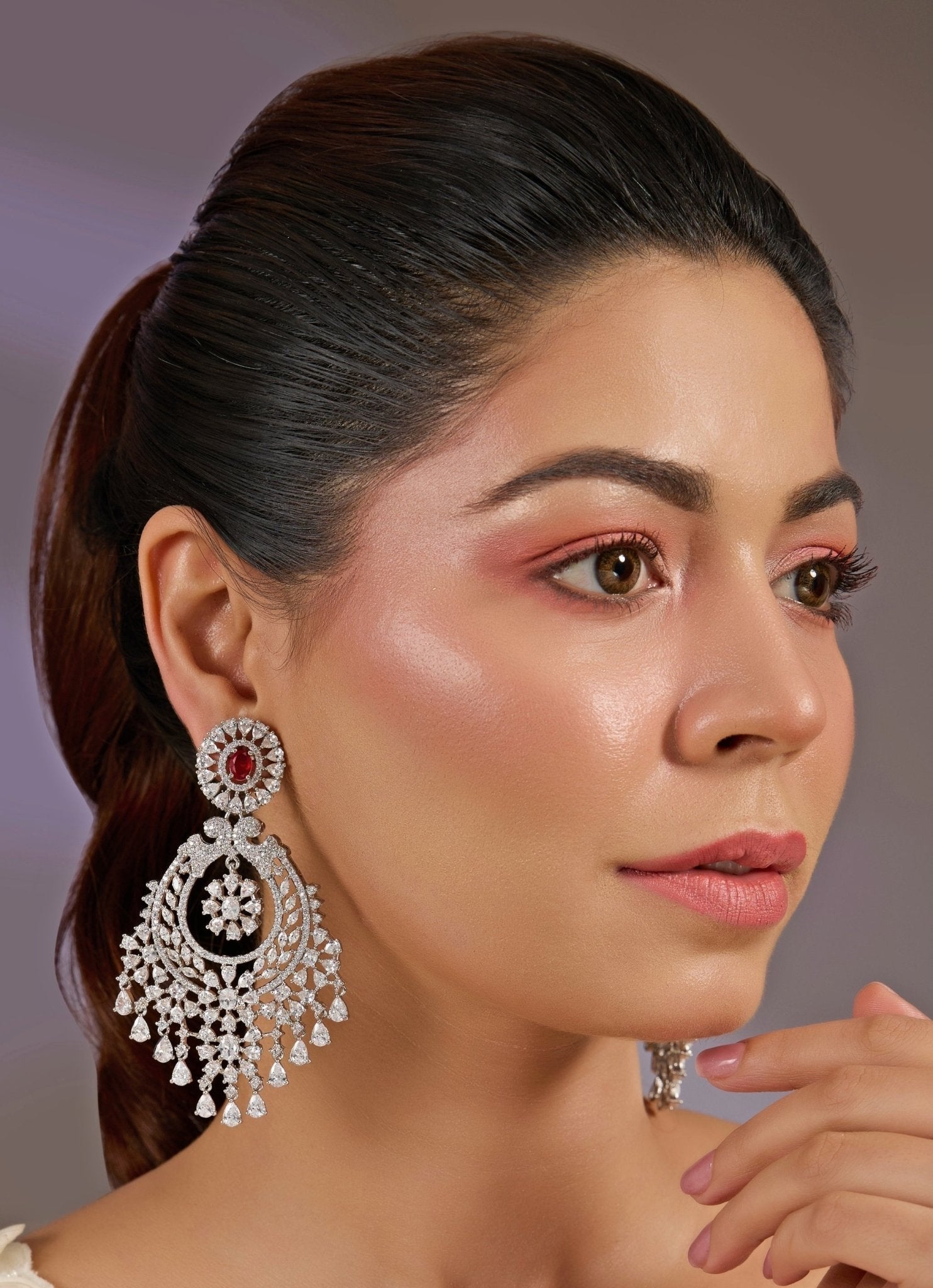 Vivinia by Vidhi Mehra Red Onyx And Cubic Zircon Chandelier EarringsFabilicious Fashion