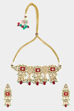 Vivinia by Vidhi Mehra Red Stone And Pearls Gold Tone Choker Necklace SetFabilicious Fashion