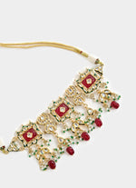 Vivinia by Vidhi Mehra Red Stone And Pearls Gold Tone Choker Necklace SetFabilicious Fashion