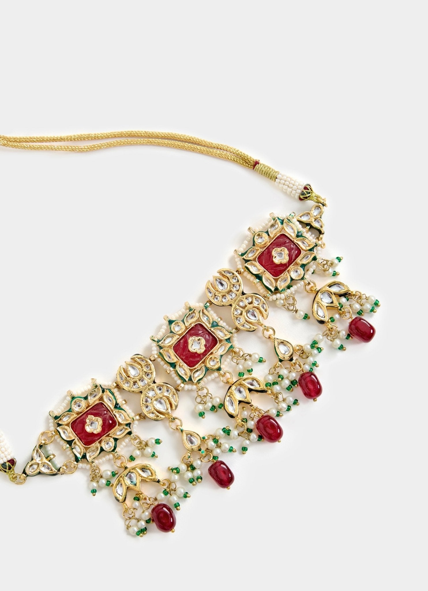 Vivinia by Vidhi Mehra Red Stone And Pearls Gold Tone Choker Necklace SetFabilicious Fashion