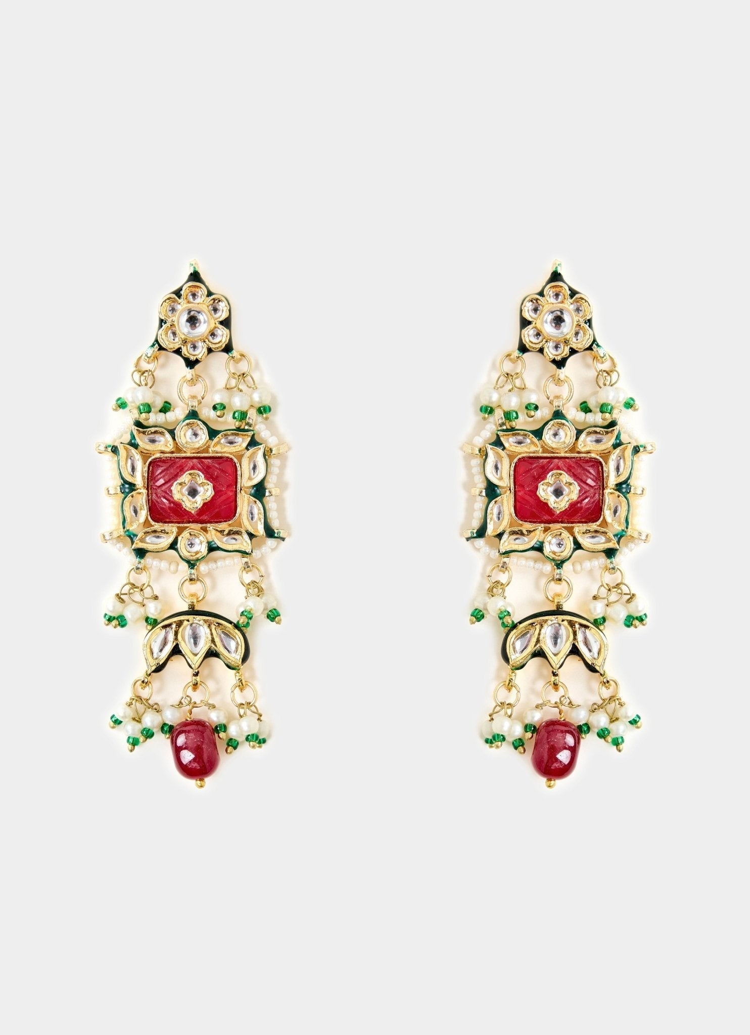 Vivinia by Vidhi Mehra Red Stone And Pearls Gold Tone Choker Necklace SetFabilicious Fashion