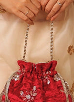 Amyra Red Velvet Scallop Embroidered PotliShop Jashn
