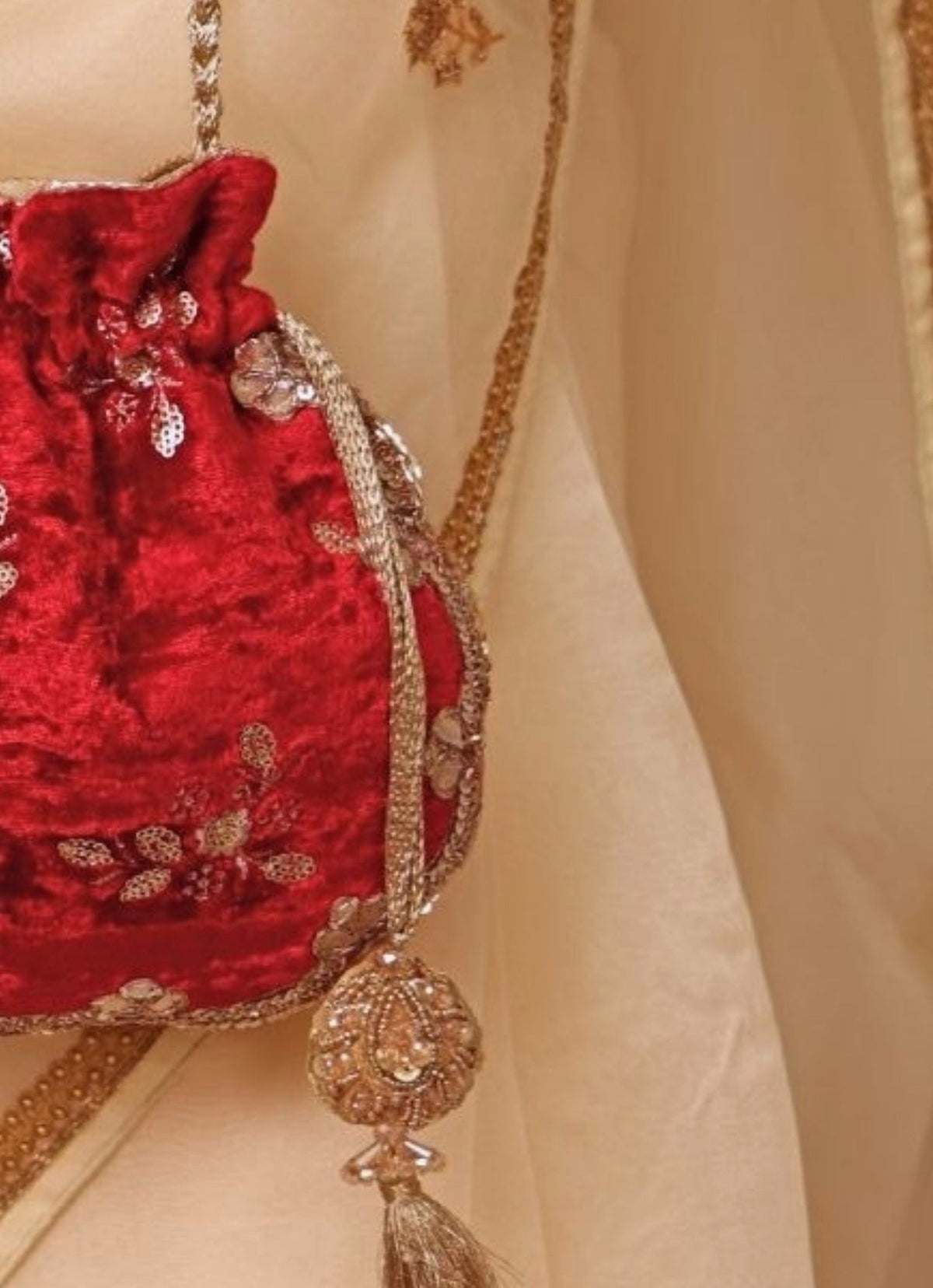 Amyra Red Velvet Scallop Embroidered PotliShop Jashn