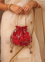 Amyra Red Velvet Scallop Embroidered PotliShop Jashn