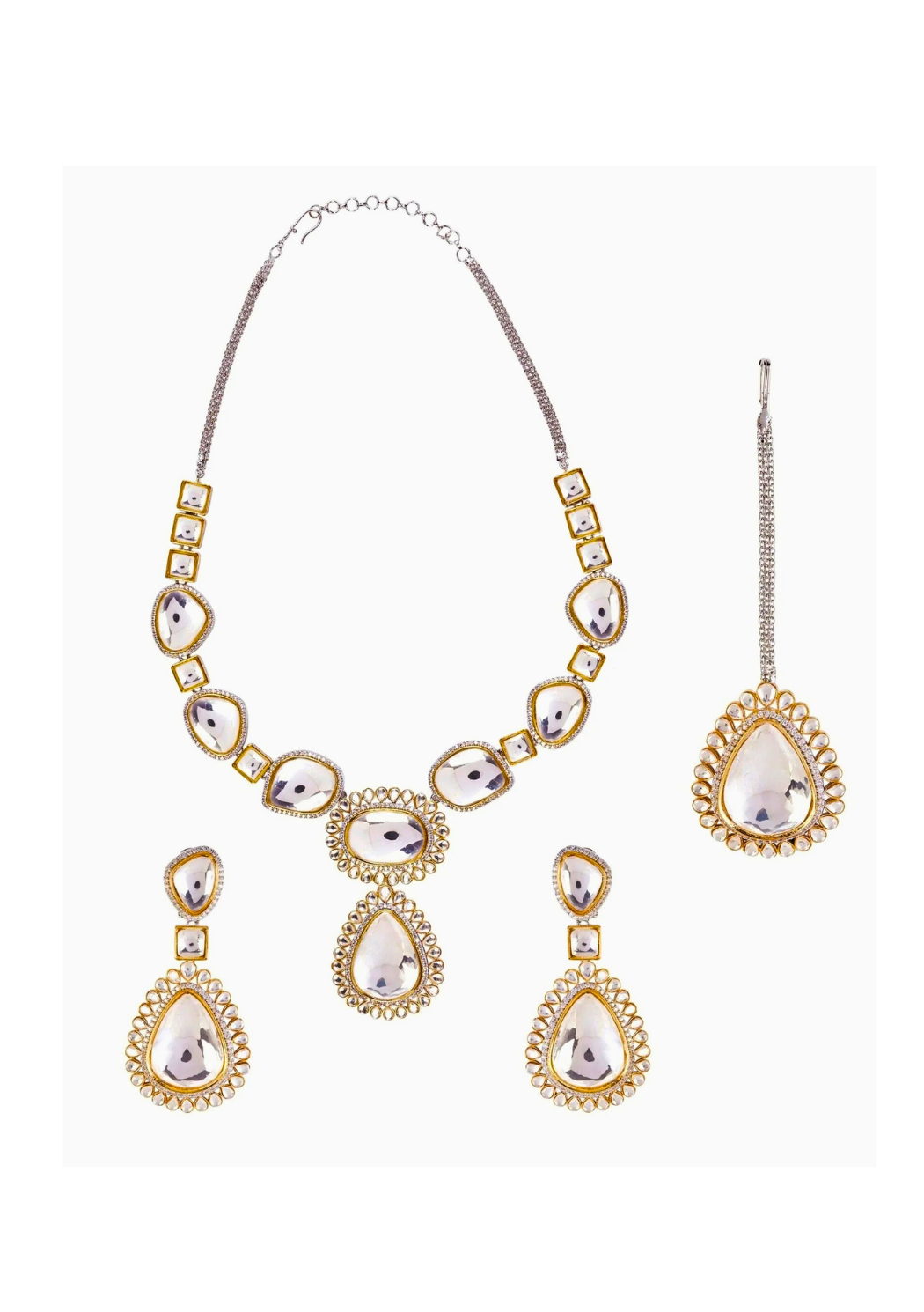 Silver Plated Statement Kundan Necklace Set