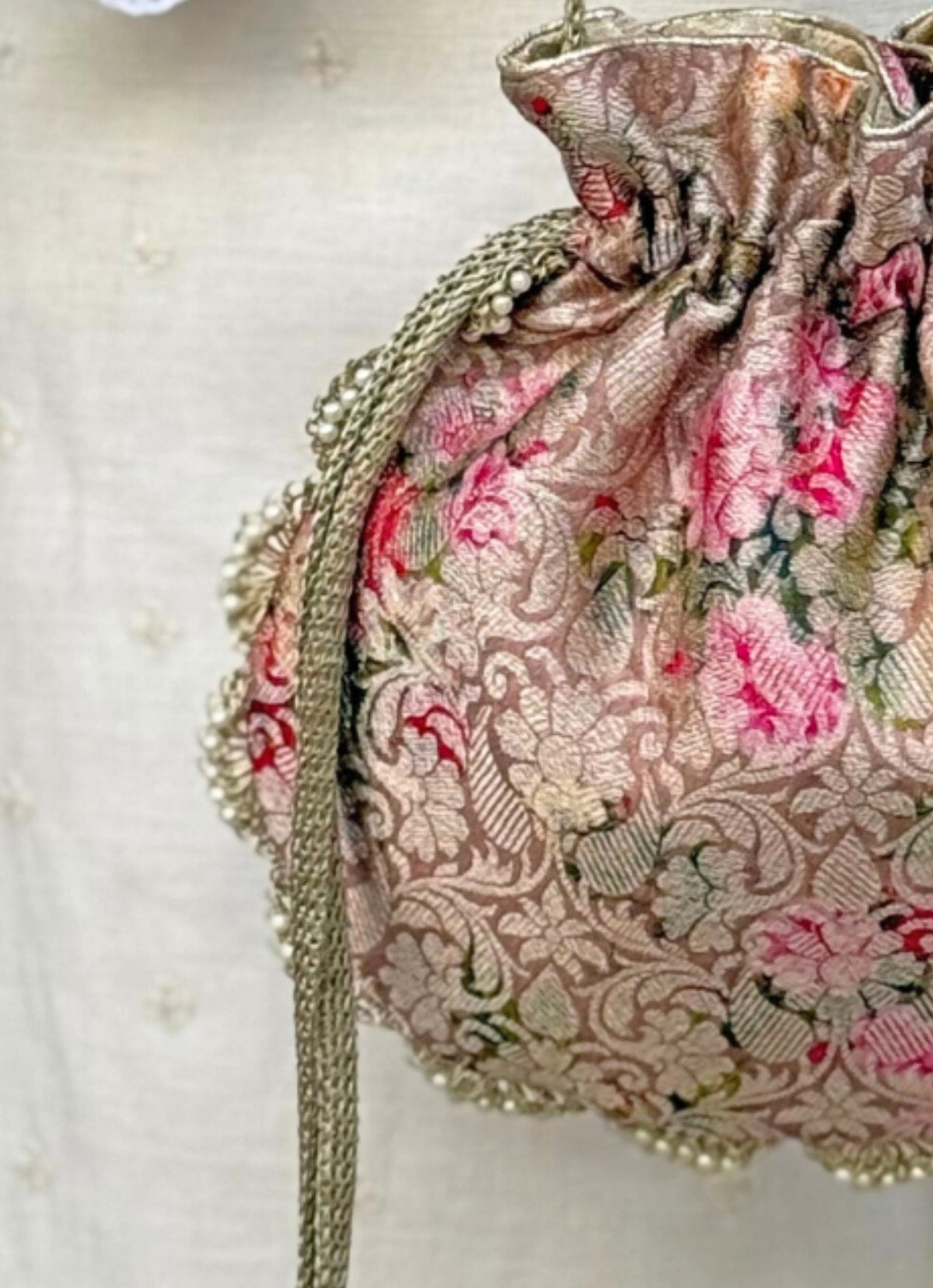 Amyra Rose Pink Brocade Silk PotliShop Jashn