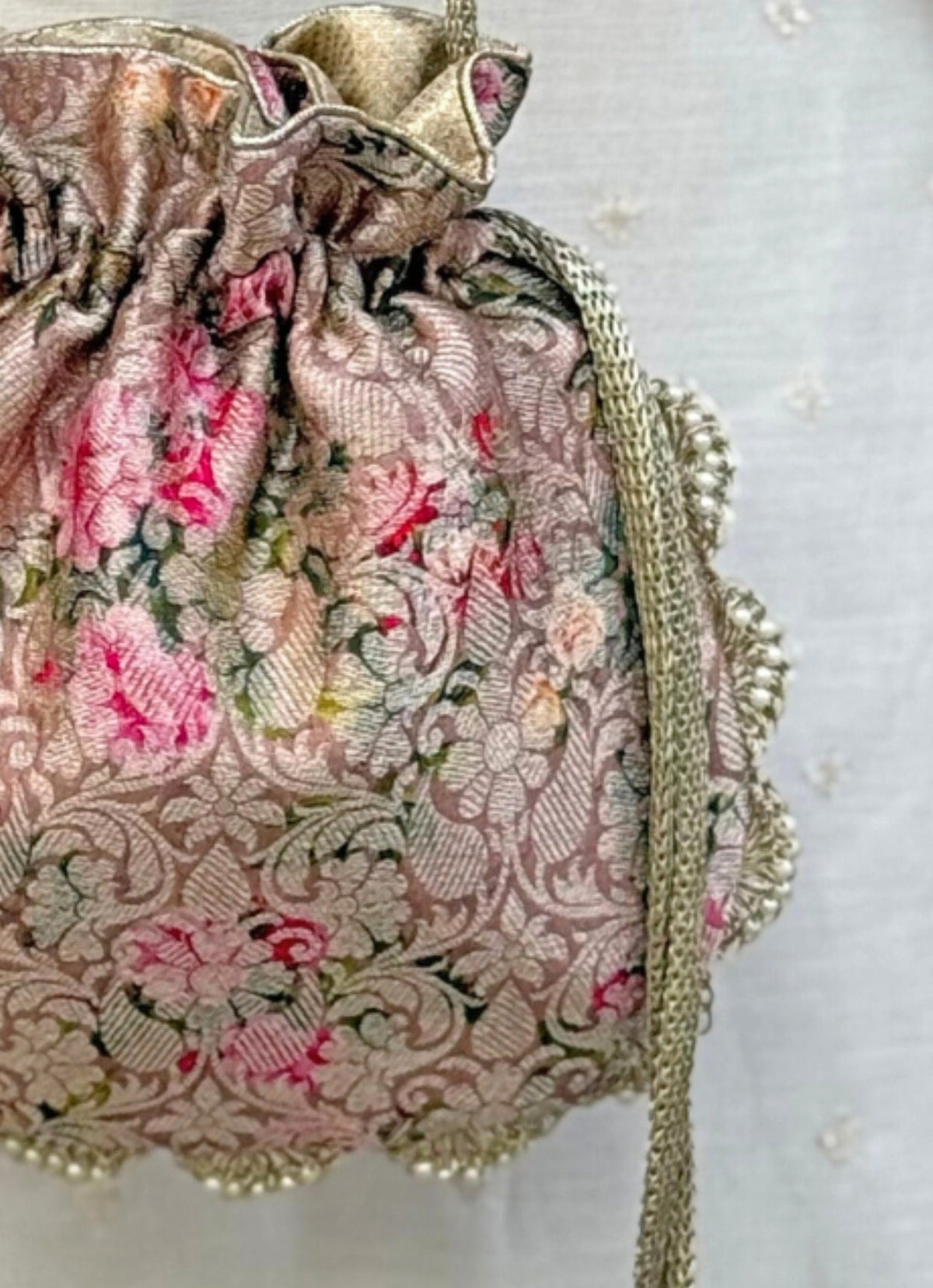 Amyra Rose Pink Brocade Silk PotliShop Jashn
