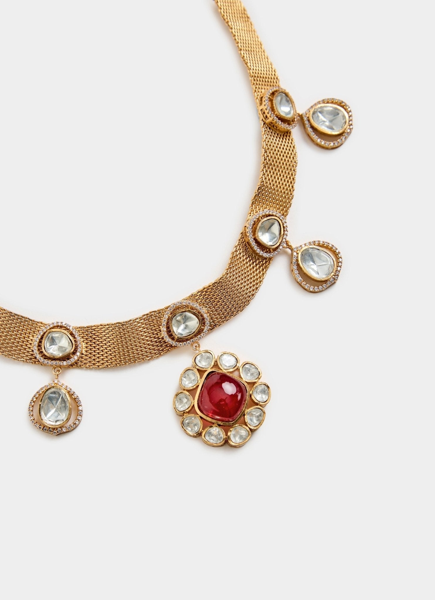 Vivinia by Vidhi Mehra Ruby Red And Kundan Pearl Necklace SetFabilicious Fashion