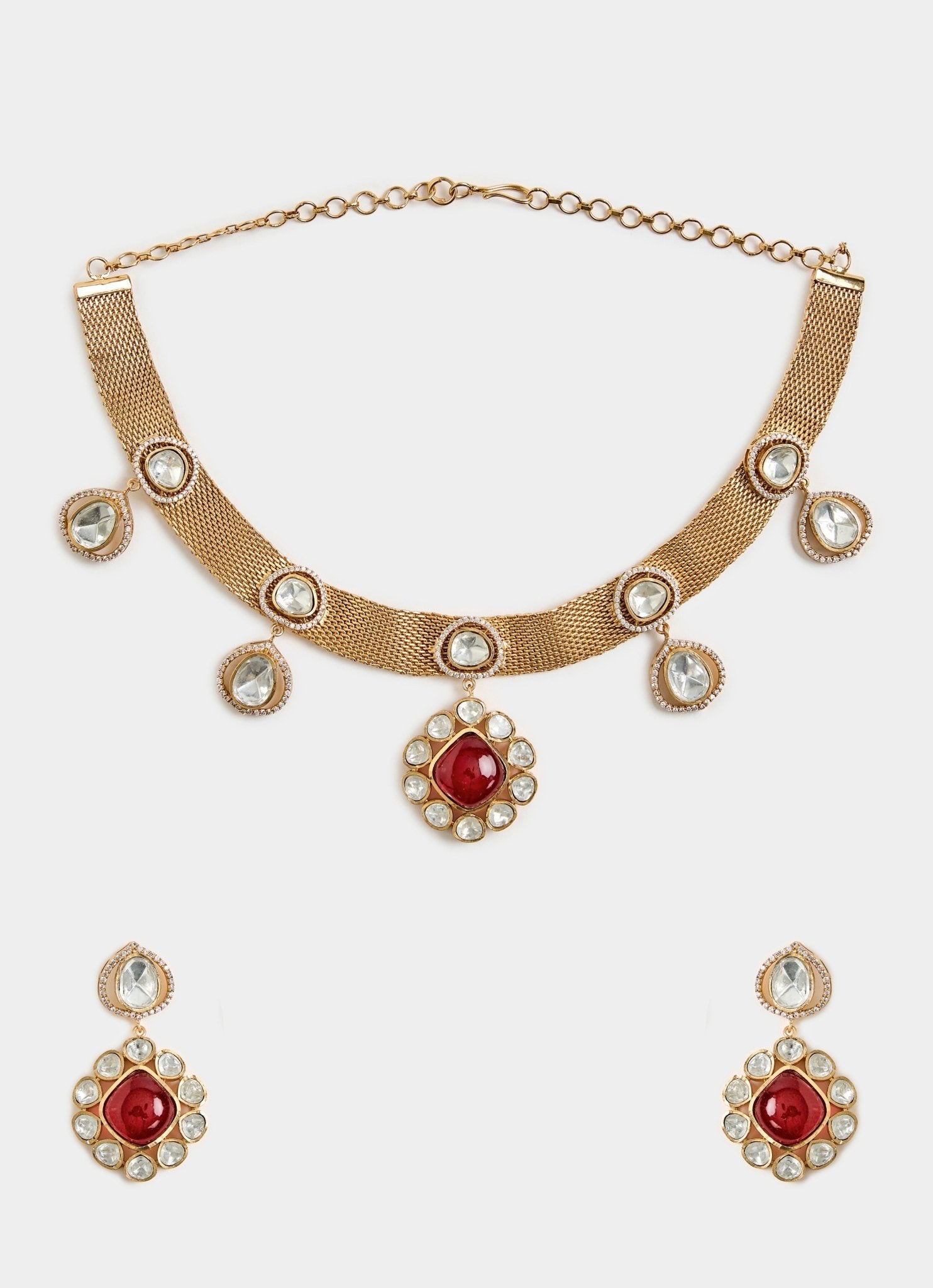 Vivinia by Vidhi Mehra Ruby Red And Kundan Pearl Necklace SetFabilicious Fashion