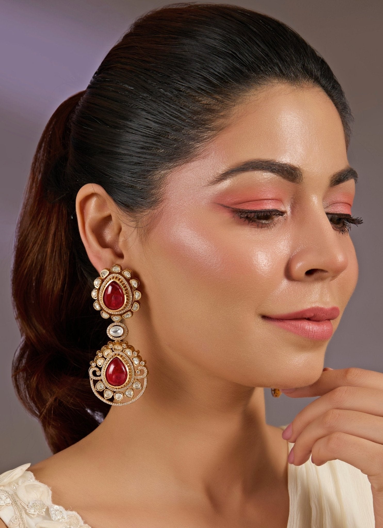 Vivinia by Vidhi Mehra Ruby Red Statement Drop EarringsFabilicious Fashion