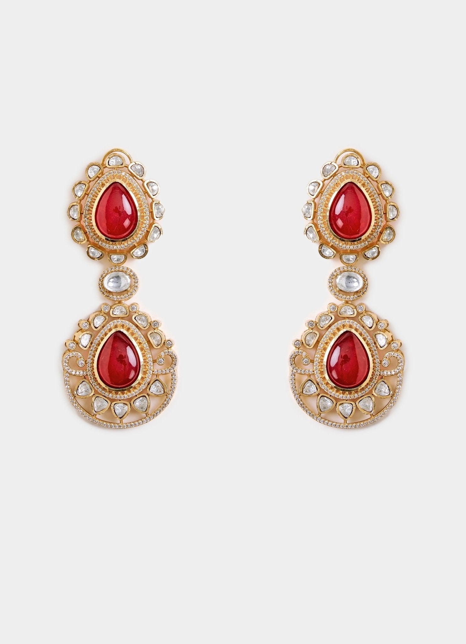 Vivinia by Vidhi Mehra Ruby Red Statement Drop EarringsFabilicious Fashion