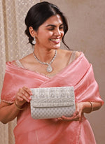 Amyra Silver Brocade Silk Flapover BagShop Jashn
