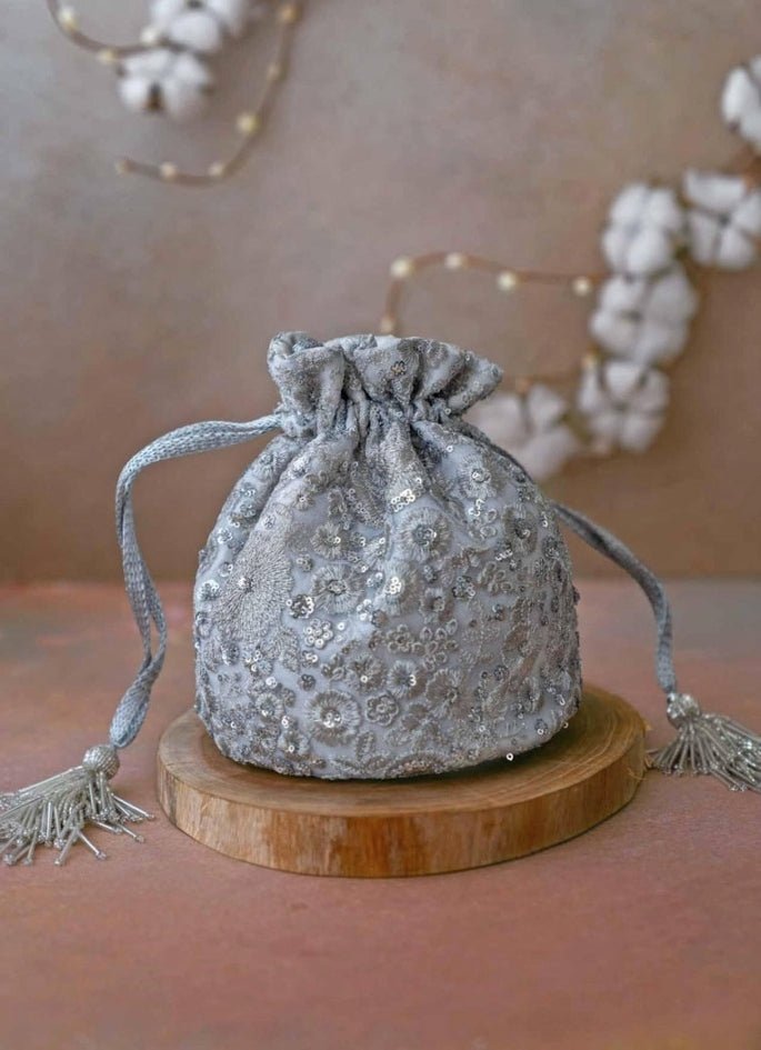 Silver Embroidered Potli