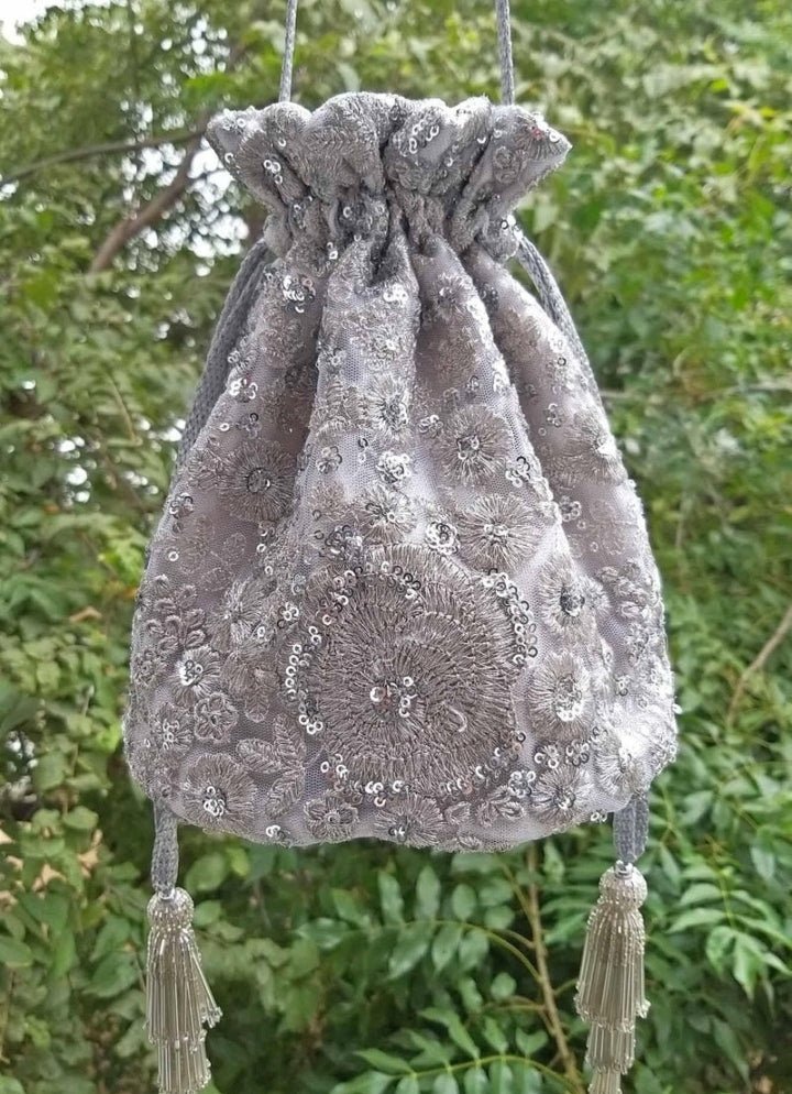 Silver Embroidered Potli