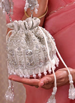 Amyra Silver Pearl Brocade Silk Mini PotliShop Jashn