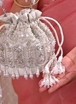 Amyra Silver Pearl Brocade Silk Mini PotliShop Jashn