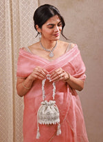 Amyra Silver Pearl Brocade Silk Mini PotliShop Jashn