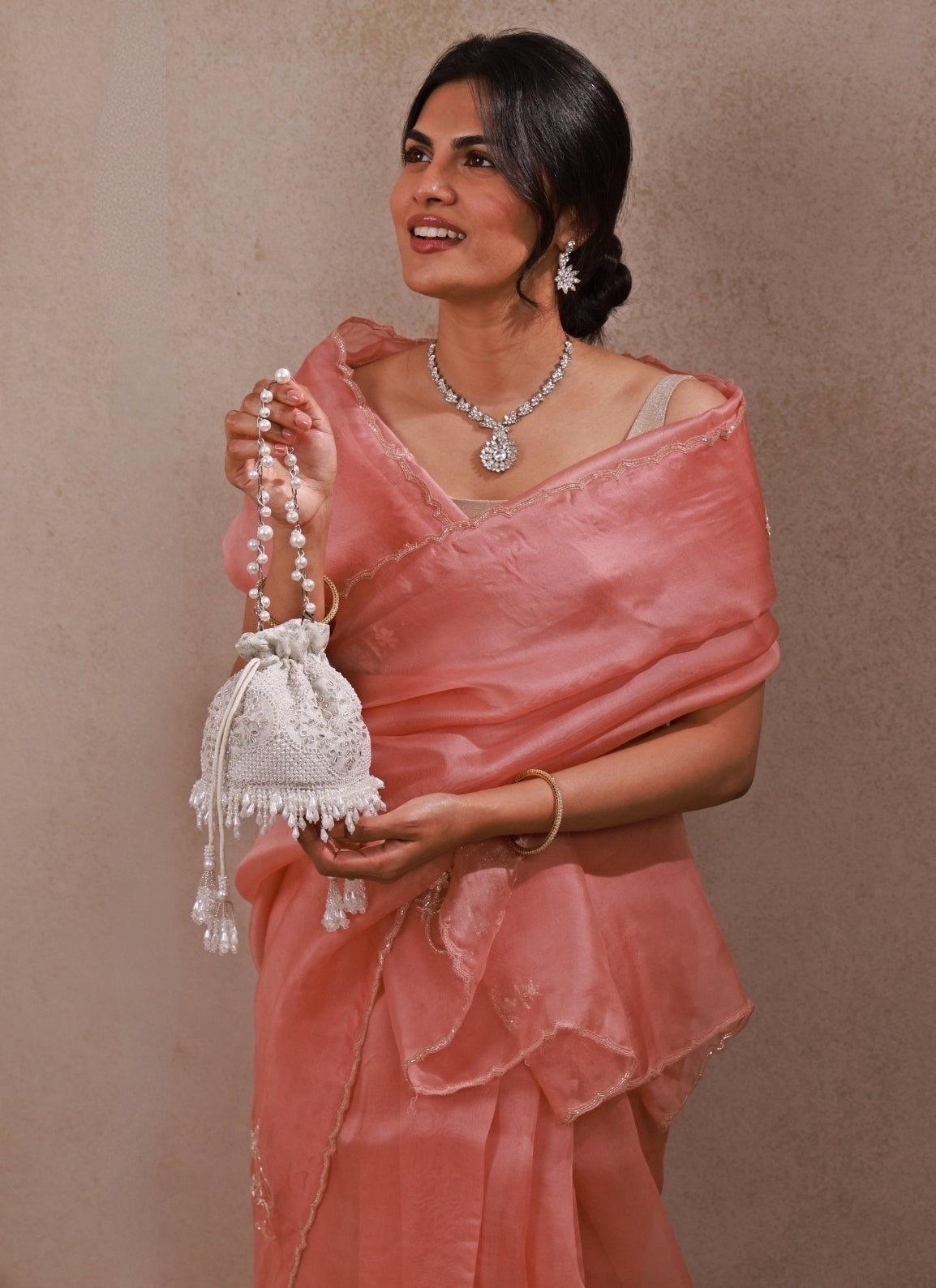 Amyra Silver Pearl Embroidered Silk Mini PotliShop Jashn