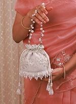 Amyra Silver Pearl Embroidered Silk Mini PotliShop Jashn