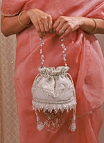 Amyra Silver Pearl Embroidered Silk PotliShop Jashn