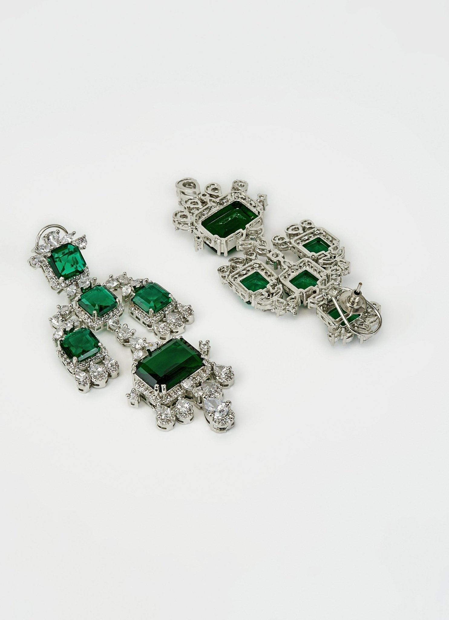 Vivinia by Vidhi Mehra Silver Plated Emerald Green And Zircon Dangler EarringsFabilicious Fashion