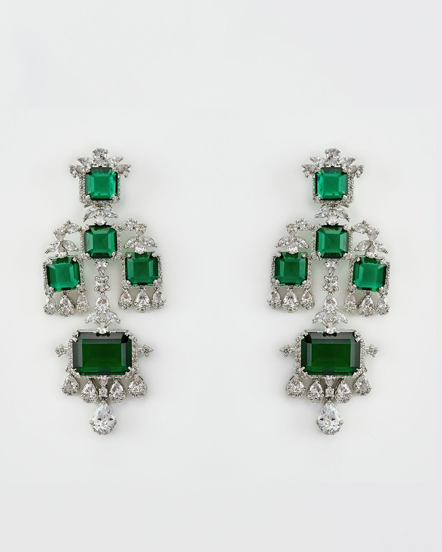 Vivinia by Vidhi Mehra Silver Plated Emerald Green And Zircon Dangler EarringsFabilicious Fashion