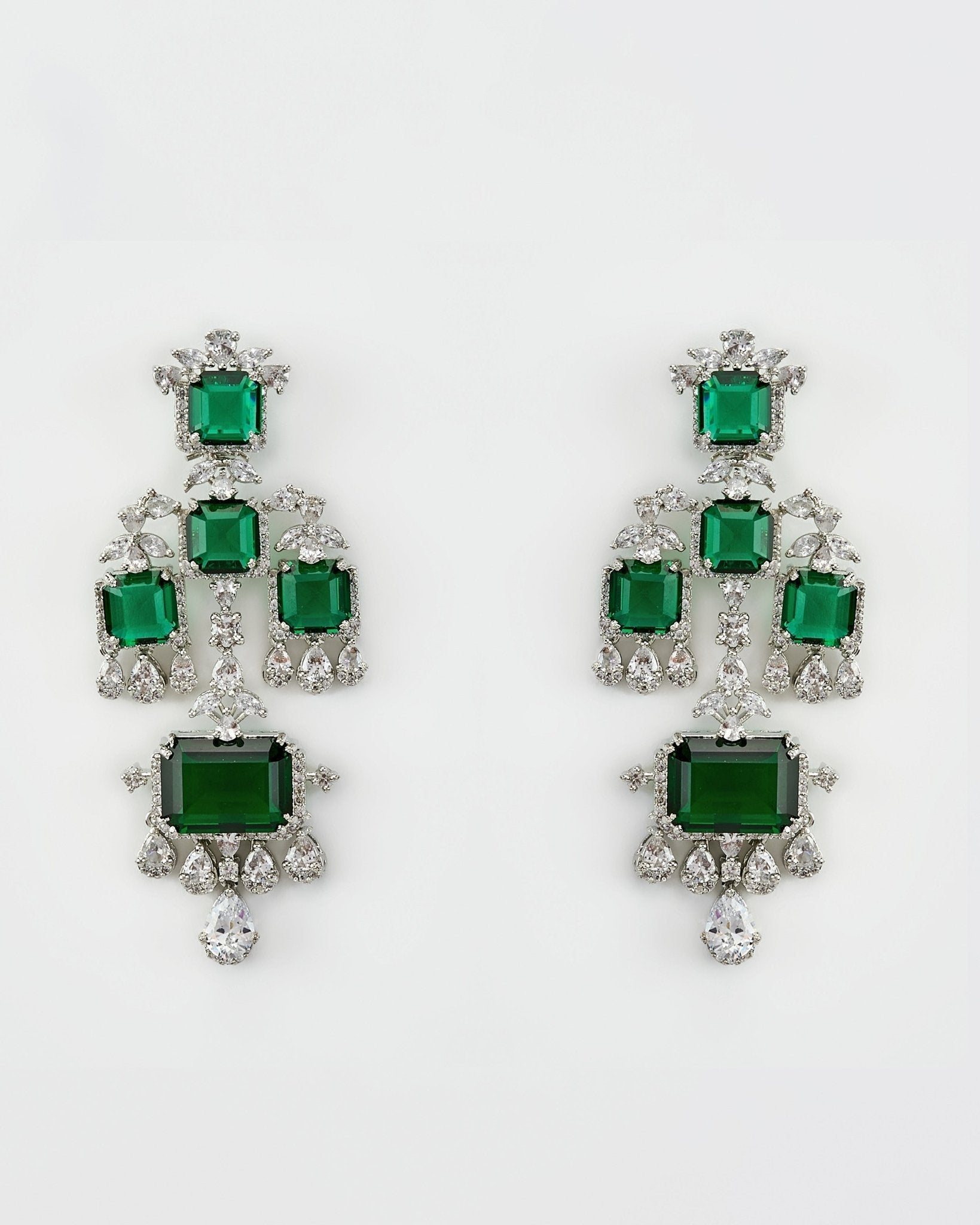 Vivinia by Vidhi Mehra Silver Plated Emerald Green And Zircon Dangler EarringsFabilicious Fashion