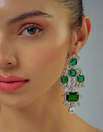 Vivinia by Vidhi Mehra Silver Plated Emerald Green And Zircon Dangler EarringsFabilicious Fashion