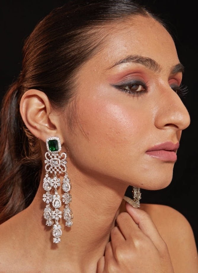 Vivinia by Vidhi Mehra Silver Plated Emerald Stone Zircon EarringsFabilicious Fashion