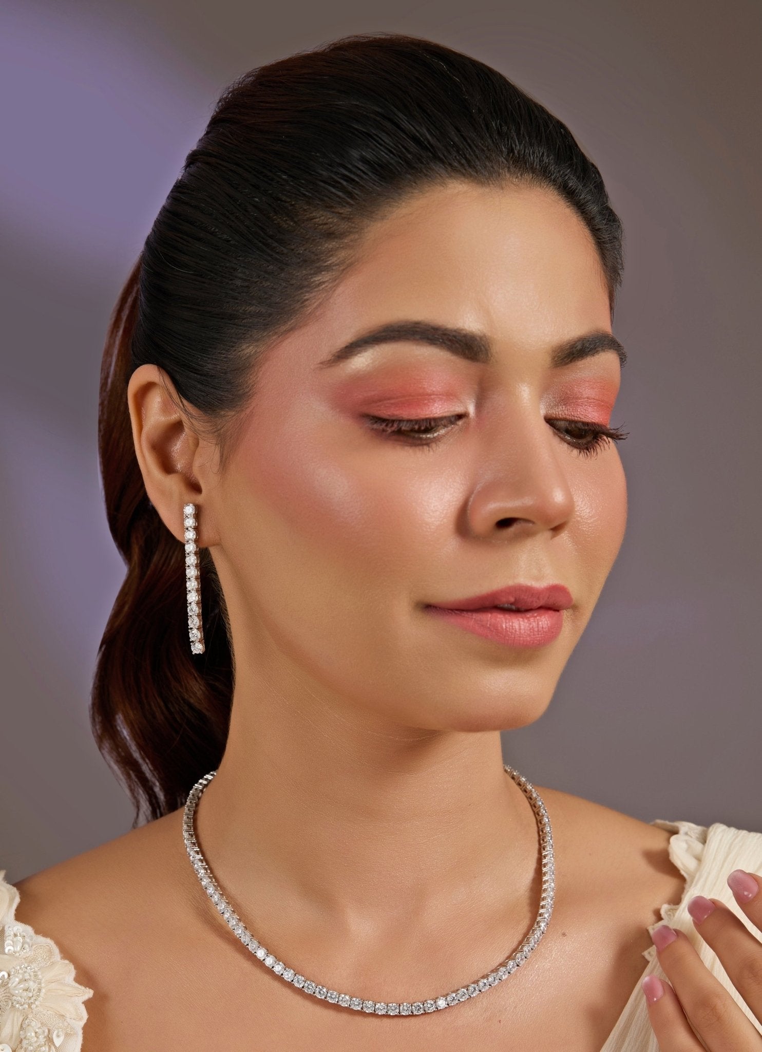 Vivinia by Vidhi Mehra Silver Plated Faux Diamond Necklace SetFabilicious Fashion
