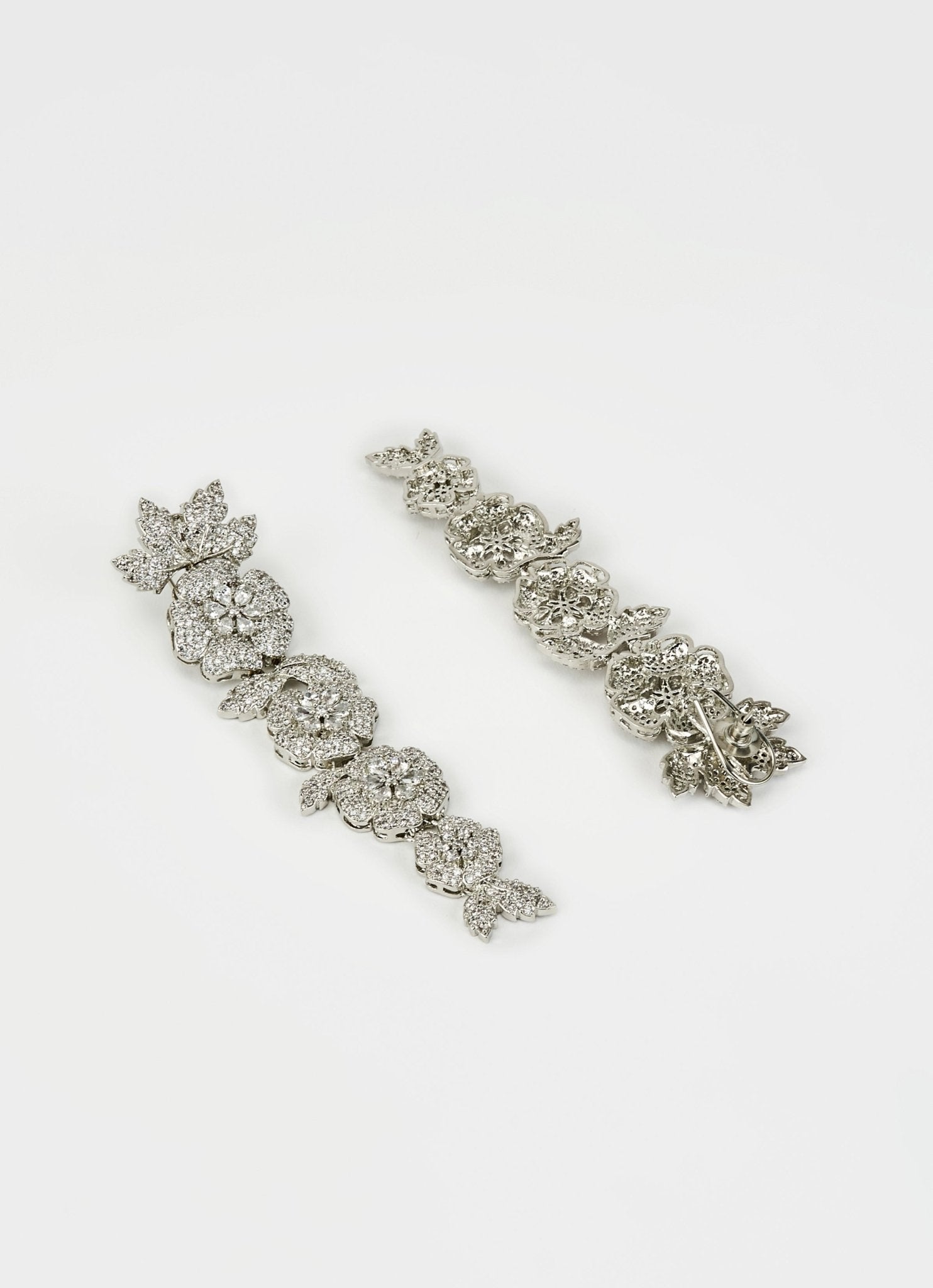 Vivinia by Vidhi Mehra Silver Plated Floral Zircon Long Dangler EarringsFabilicious Fashion